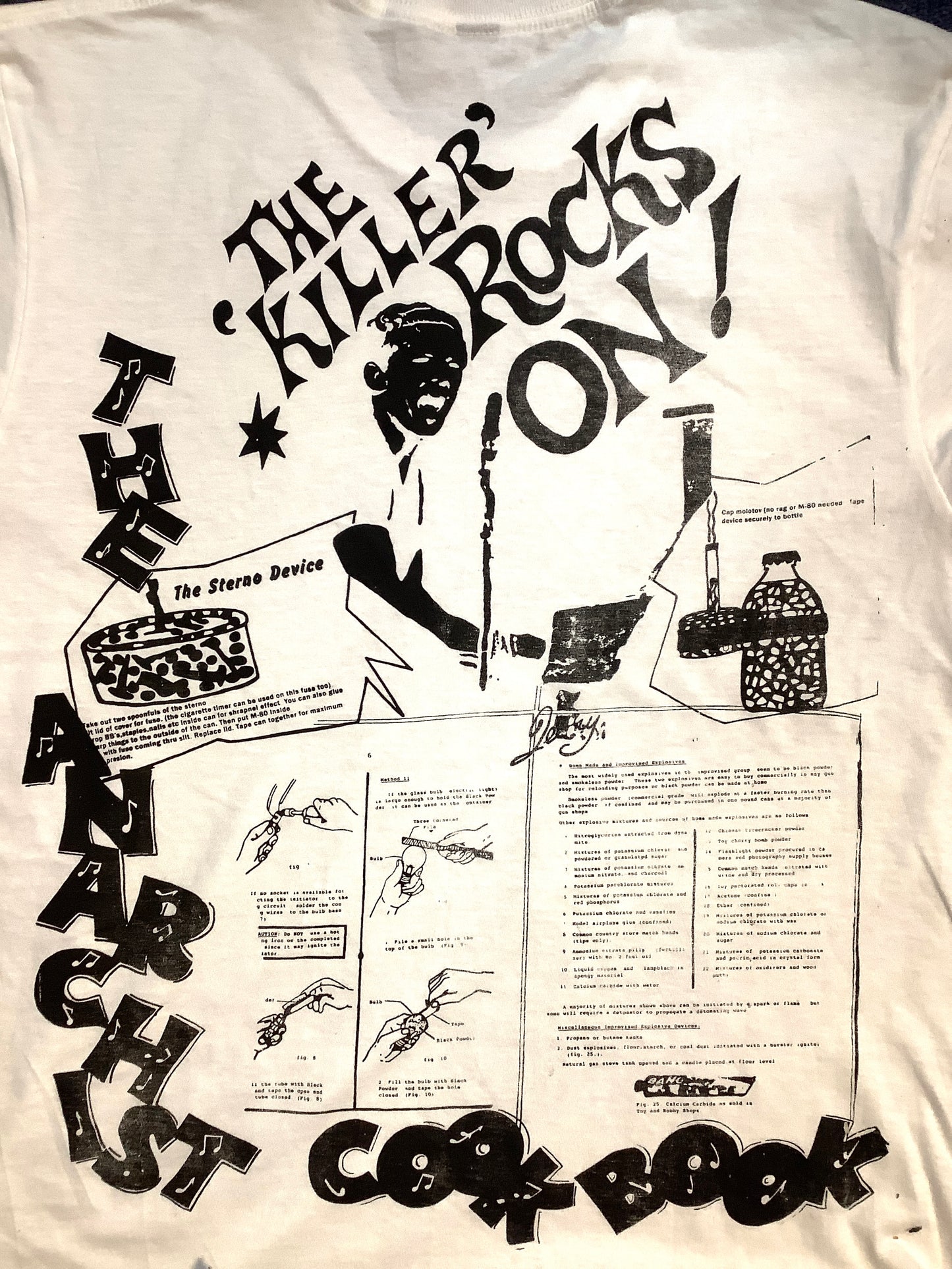 SALE: Vive le Rock black print on white T-SHIRT medium 52cms wide