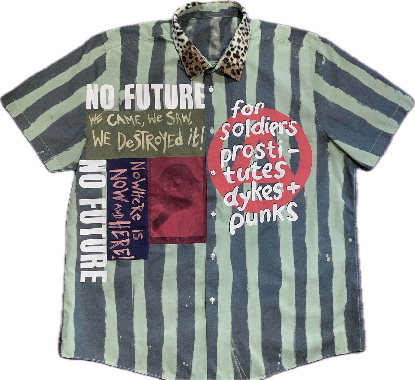 Sample : No Future/seds label green/grey striped short sleeved shirt neck 18 2xl