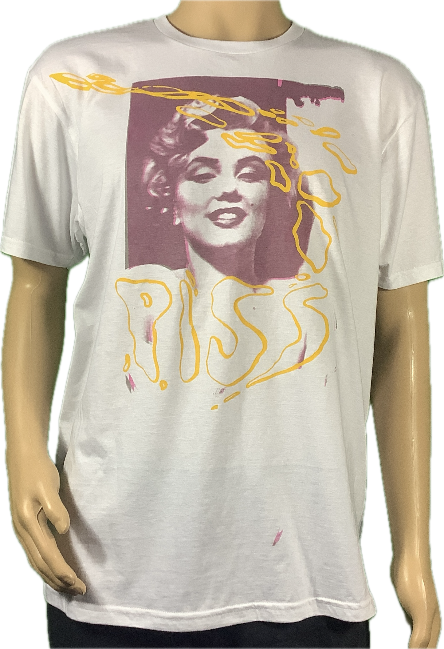 SALE: Marilyn pink/grey on white T-SHIRT size large 57 cms 22.5” wide