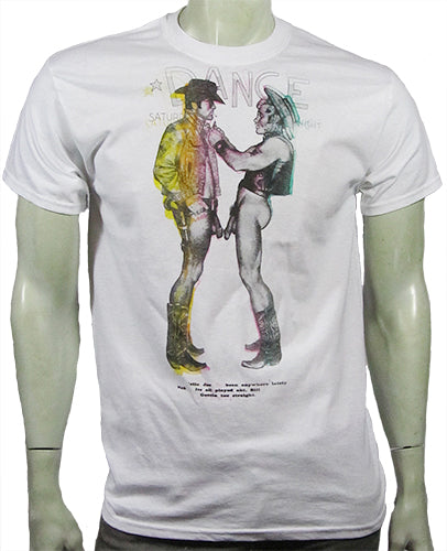 Cowboys in black, yellow, pink, and green on white T-SHIRT or MUSLIN