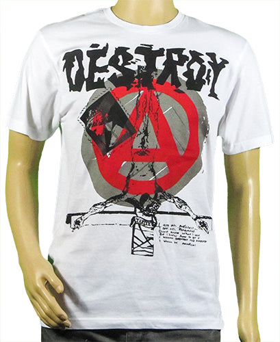 Destroy Anarchy in red and grey on white t-shirt