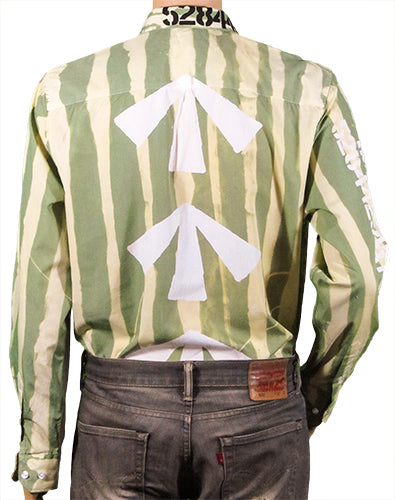 Outlaw Elvis Trotsky green striped shirt with black numbers