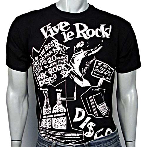 Vive le Rock white print on black T-SHIRT or MUSLIN