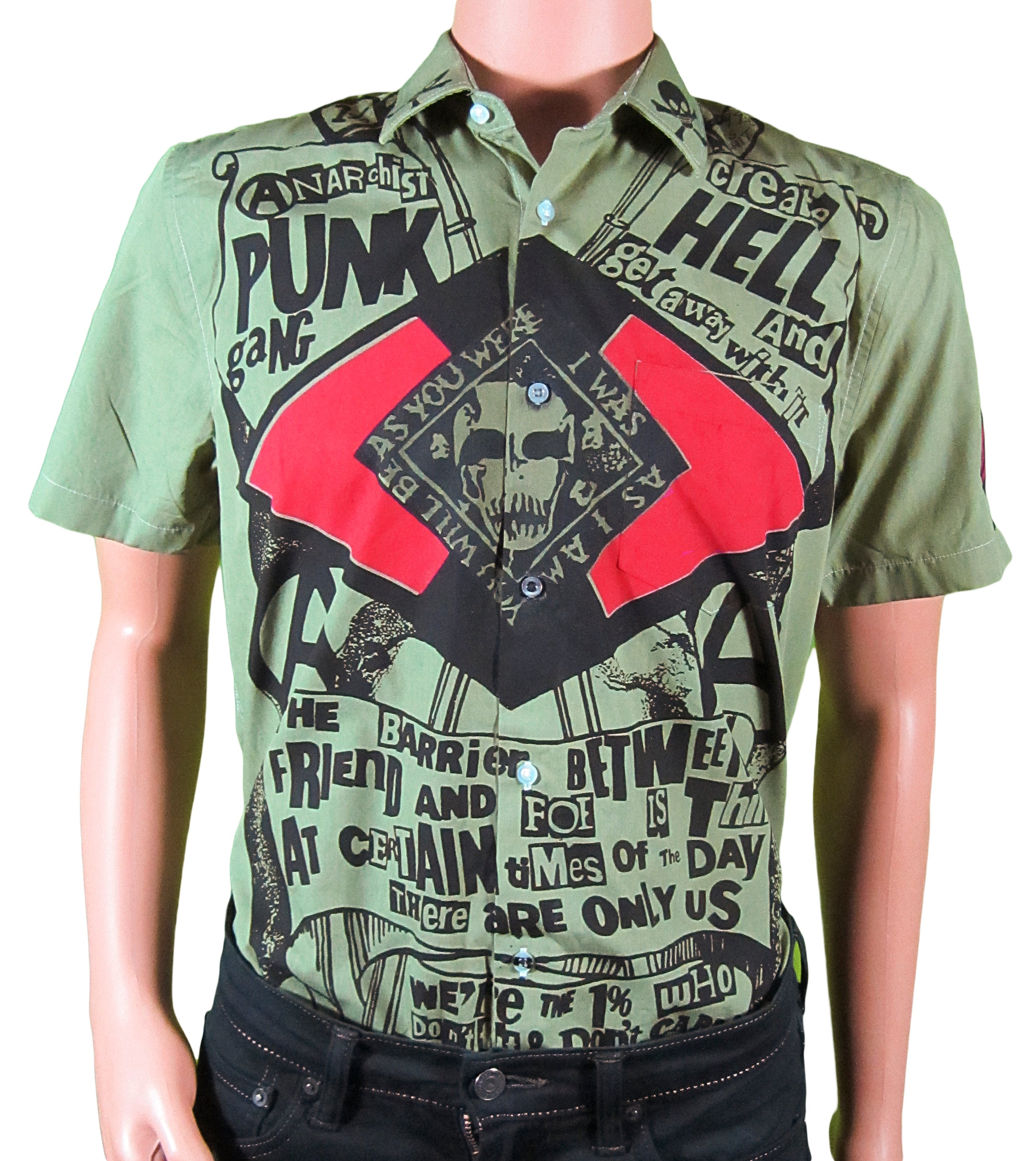Sample: Anarchist Punk green short sleeved shirt Medium neck 15.5 £45 ...