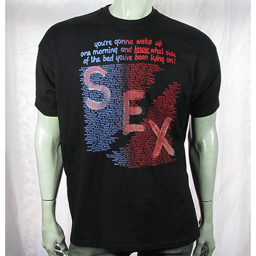 Wake Up in blue and red on black T-SHIRT or MUSLIN