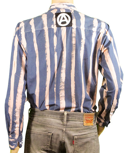 Romance of Anarchy grey striped shirt with white print black patches