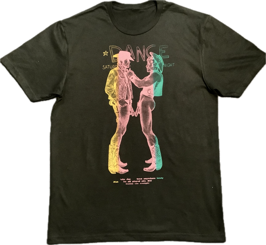 Cowboys yellow/pink/green on black  T-SHIRT