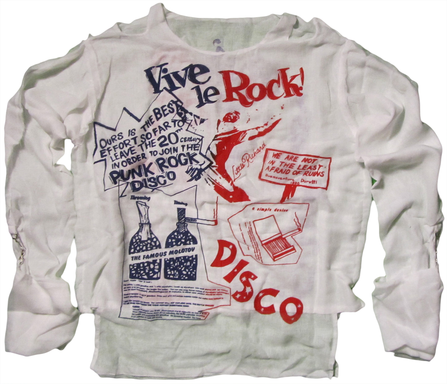 Vive le Rock in blue and red on white muslin