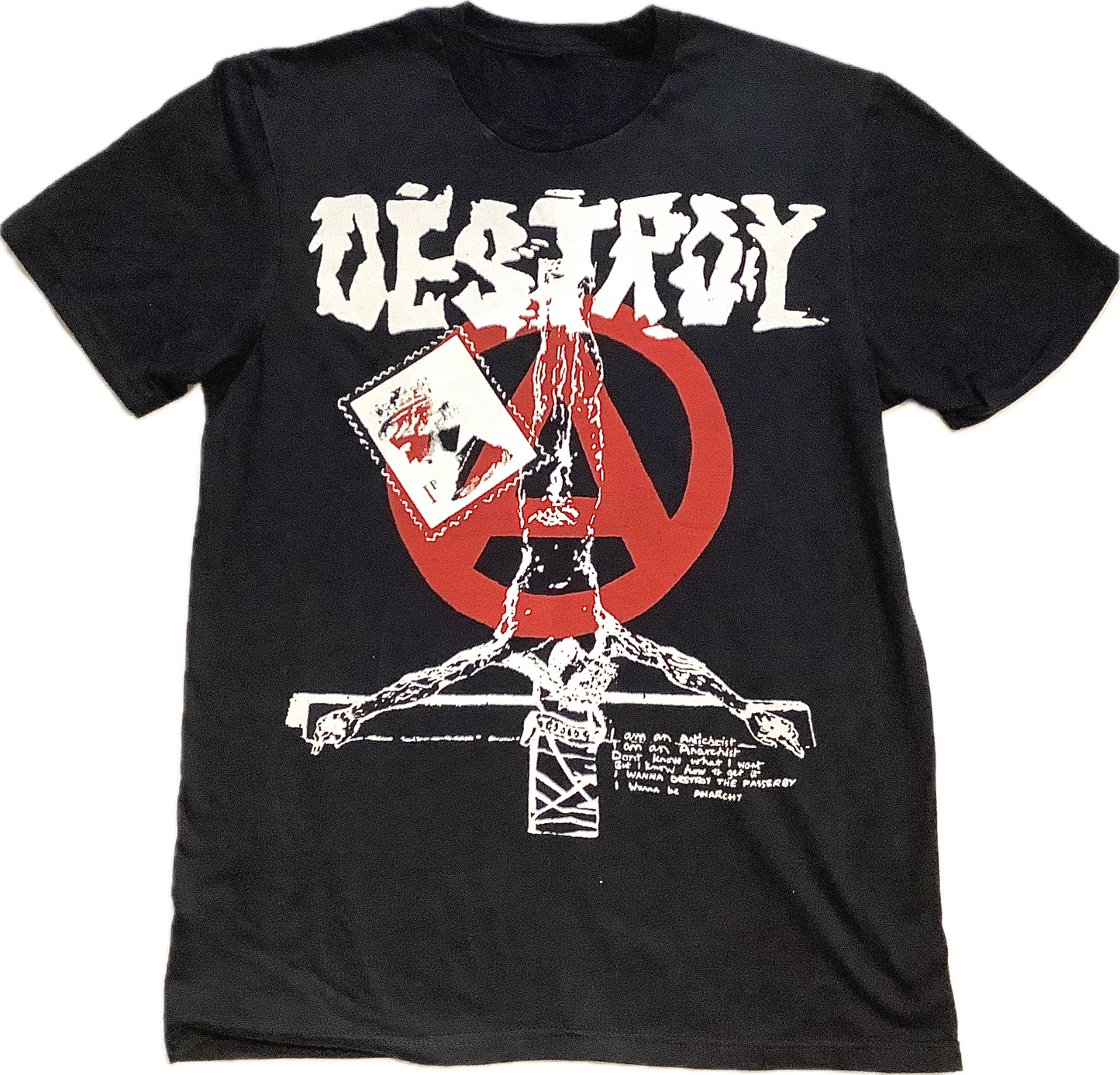 Destroy Anarchy A on black T-SHIRT or MUSLIN