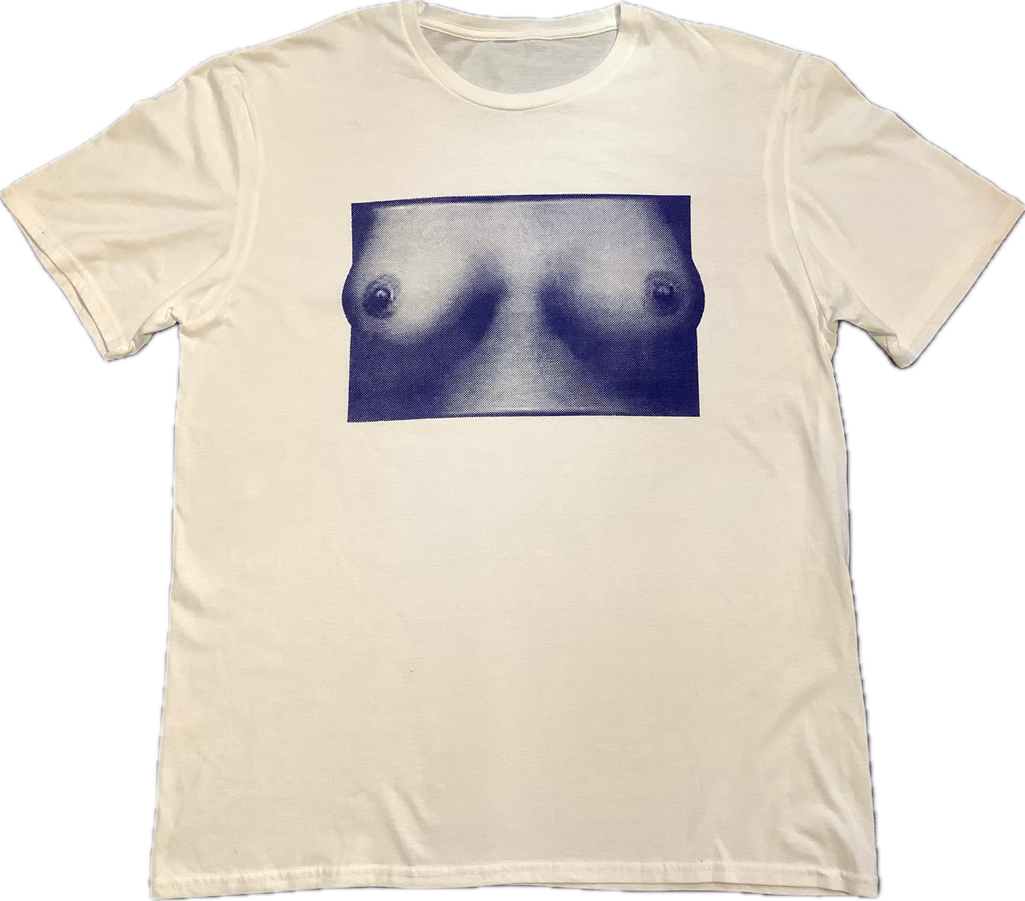 Tits blue print on white T-SHIRT or MUSLIN