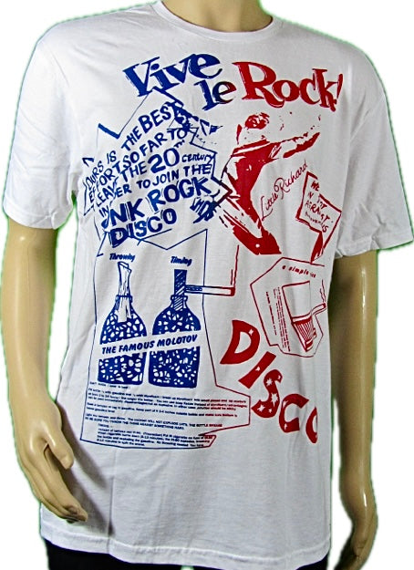 Vive le Rock blue and red print on white T-SHIRT or MUSLIN