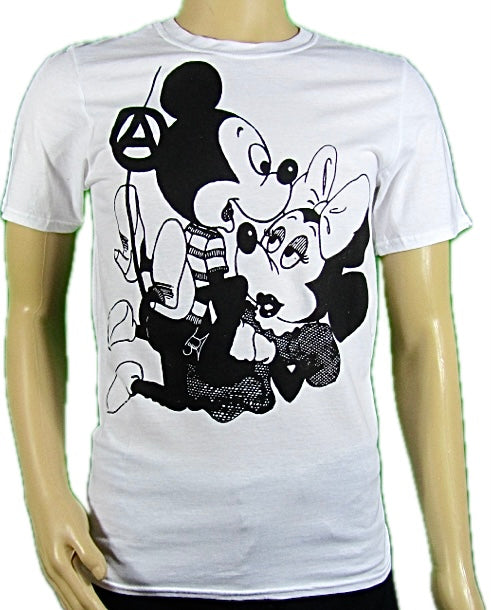 Mickey and Minnie in black on white T-SHIRT or MUSLIN