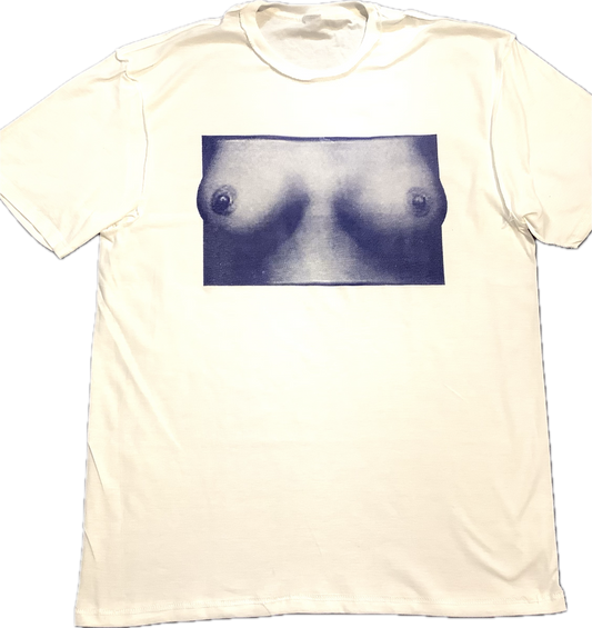 SALE: TiTs blue on white tee large inside out