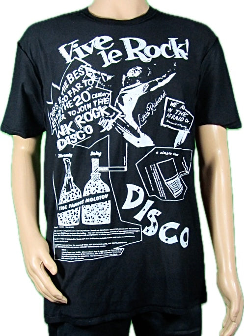 SALE: Vive le Rock  white on black t-shirt  large 57 cms across