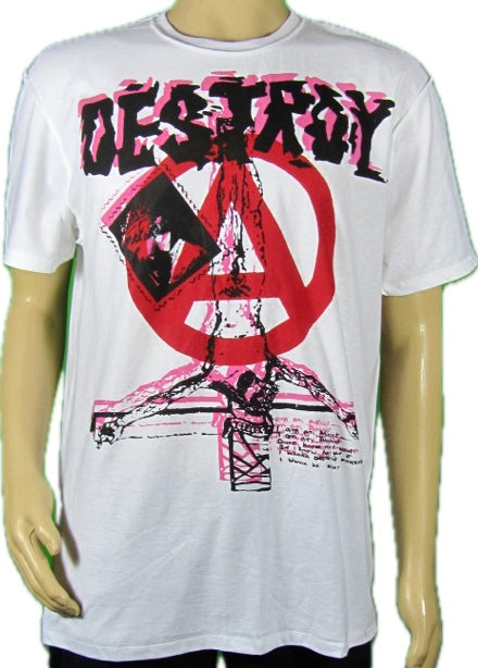 SALE: Destroy/Anarchy A White  t-shirt  large 57 cms across