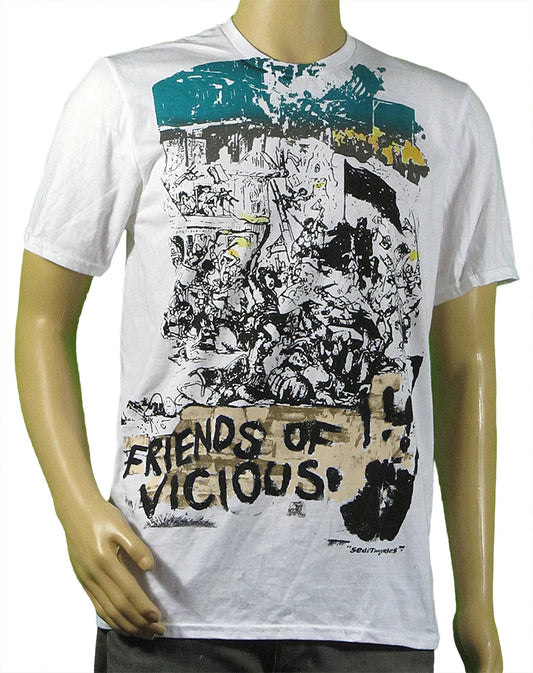 SALE: Friends of Vicious on white t-shirt 2XL -66cms  across