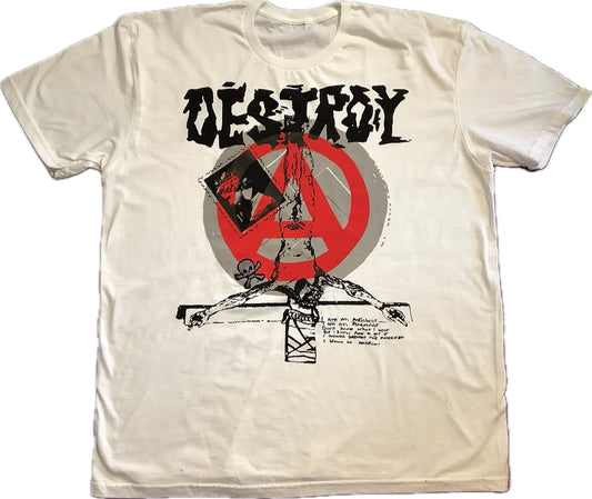 SALE: Destroy Anarchy in red and grey on white T-SHIRT 2XL 63cms