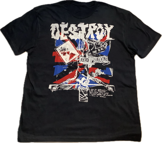 SALE: Anarchy on black T-SHIRT XL 61cms wide £15