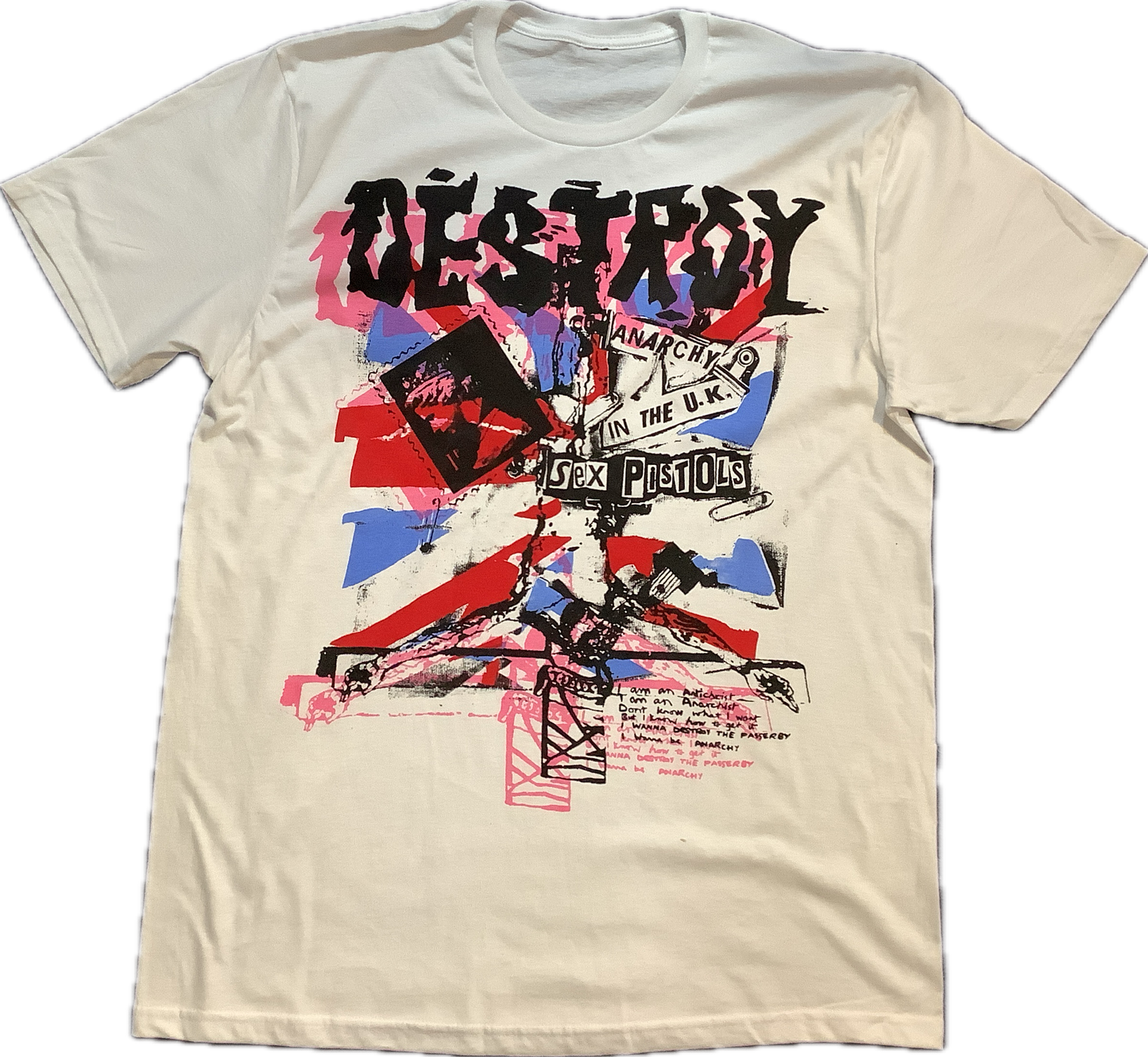 Sale: Destroy/Anarchy on white T-SHIRT Large 57cms wide £14