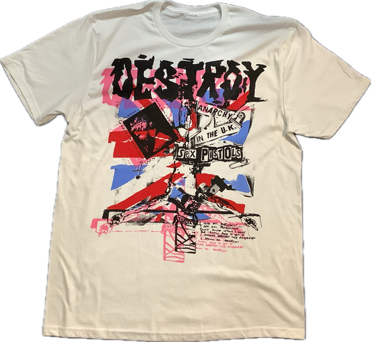 Sale: Destroy/Anarchy on white T-SHIRT Large 57cms wide £14