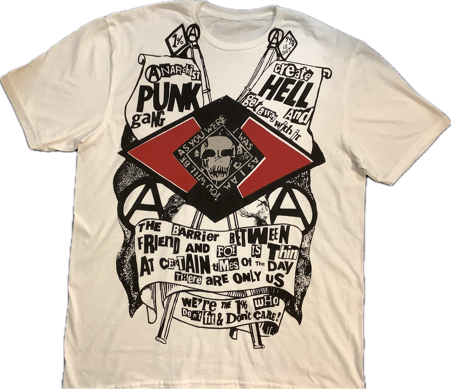SALE: Anarchist Punk Gang  on white T-SHIRT Large 57cms/22.5” across