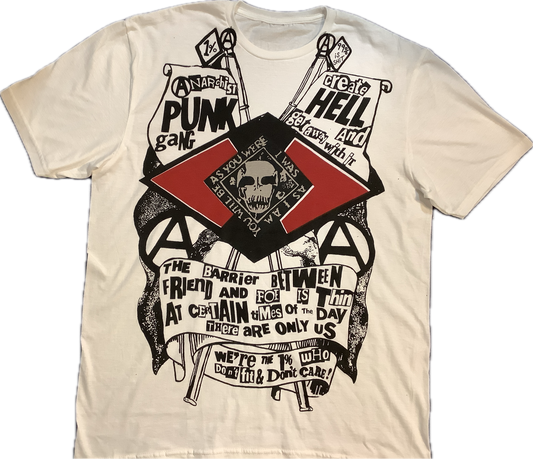 SALE: Anarchist Punk Gang  on white T-SHIRT Large 57cms/22.5” across