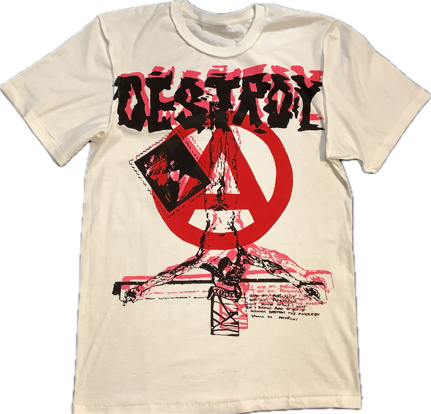 SALE: Destroy Anarchy A white T-SHIRT - small 47cms wide