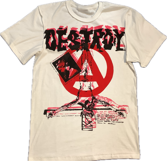 SALE: Destroy Anarchy A white T-SHIRT - small 47cms wide