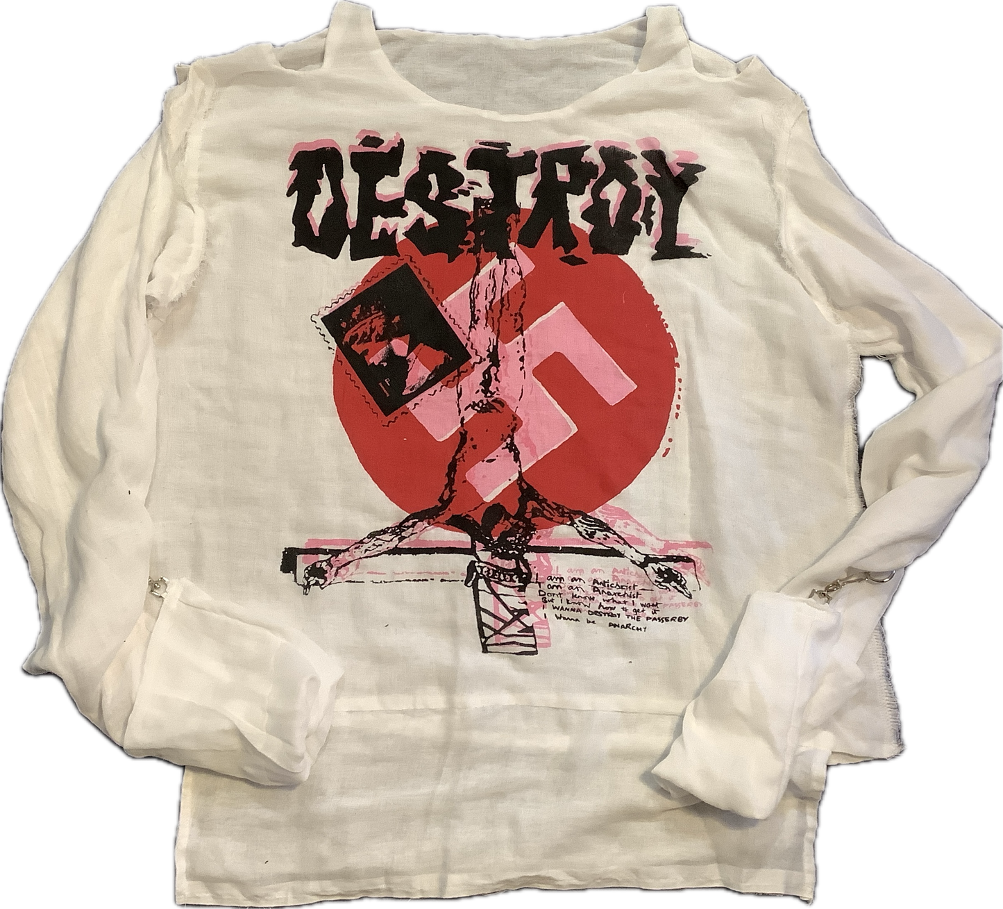SALE: Destroy  on white MUSLIN    61cms/24” across
