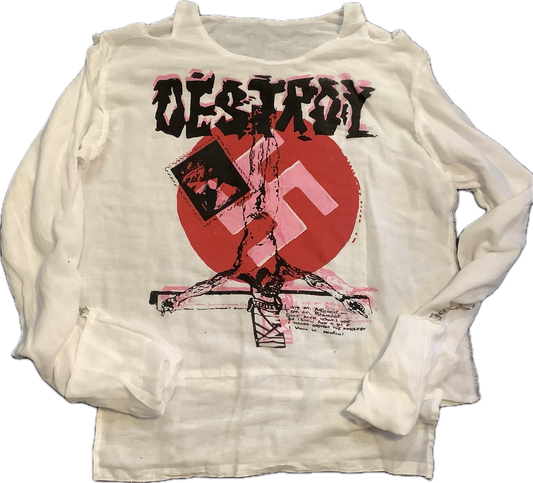 SALE: Destroy  on white MUSLIN    61cms/24” across