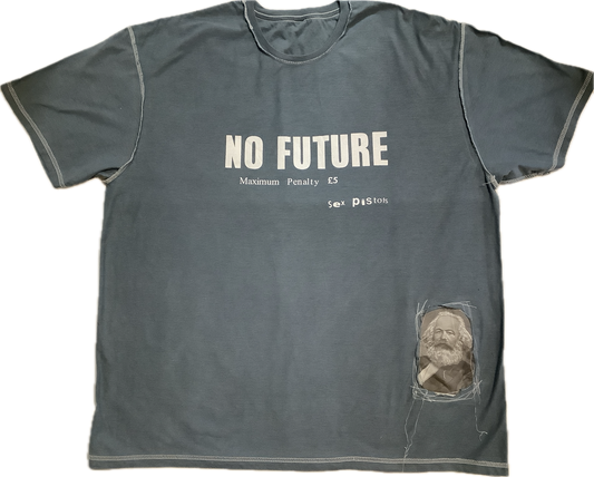SALE: No Future marx patch  on dyed Grey T-SHIRT  2XL 66cms/26” wide