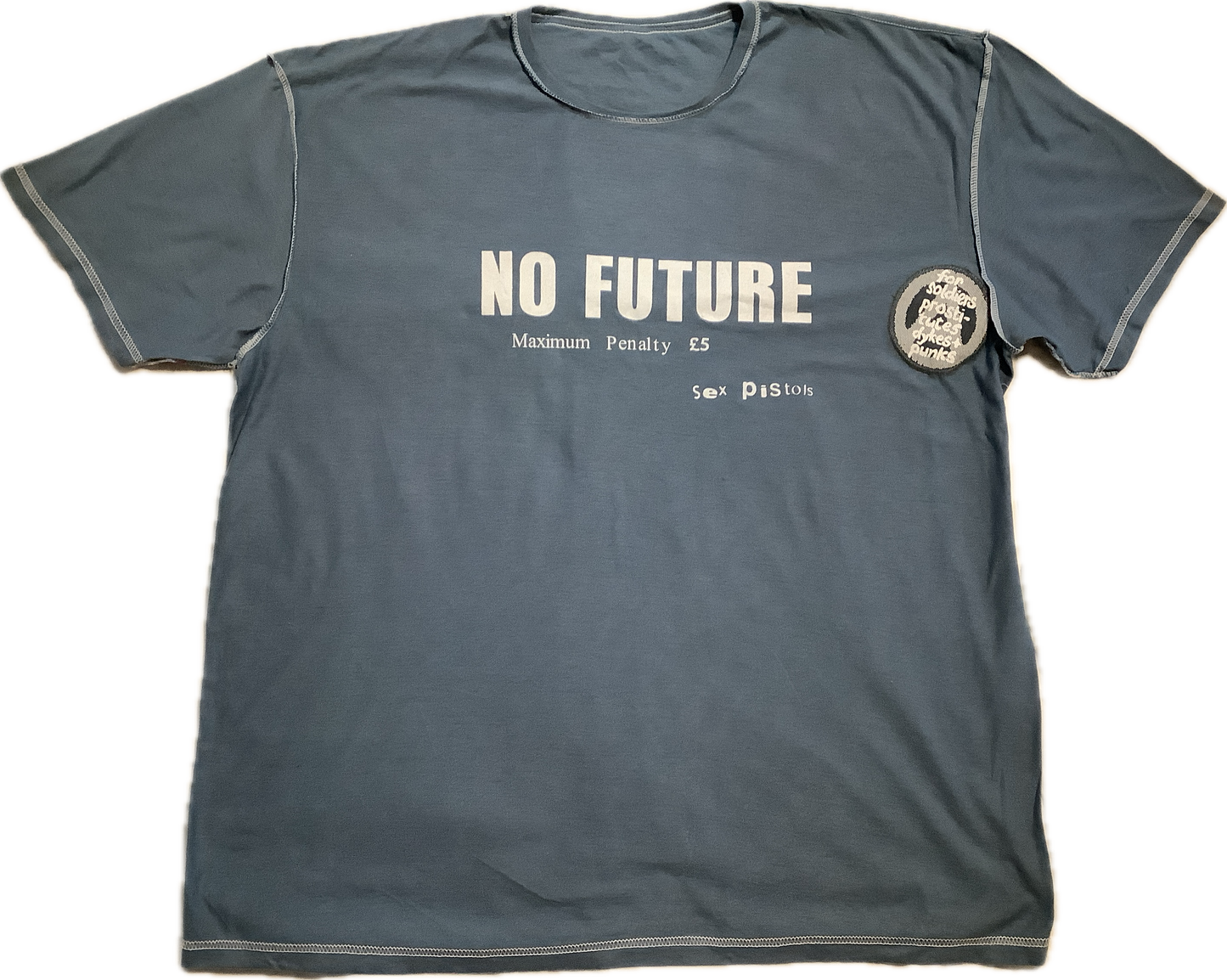 SALE: No Future soldiers/punks patch  on dyed Grey T-SHIRT  2XL 66cms/26” wide