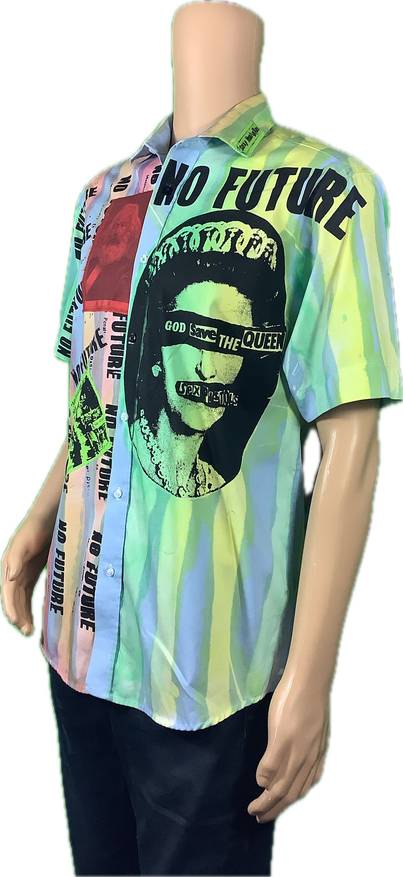 Sample : No Future pale blue no future striped short sleeved shirt neck 15.5