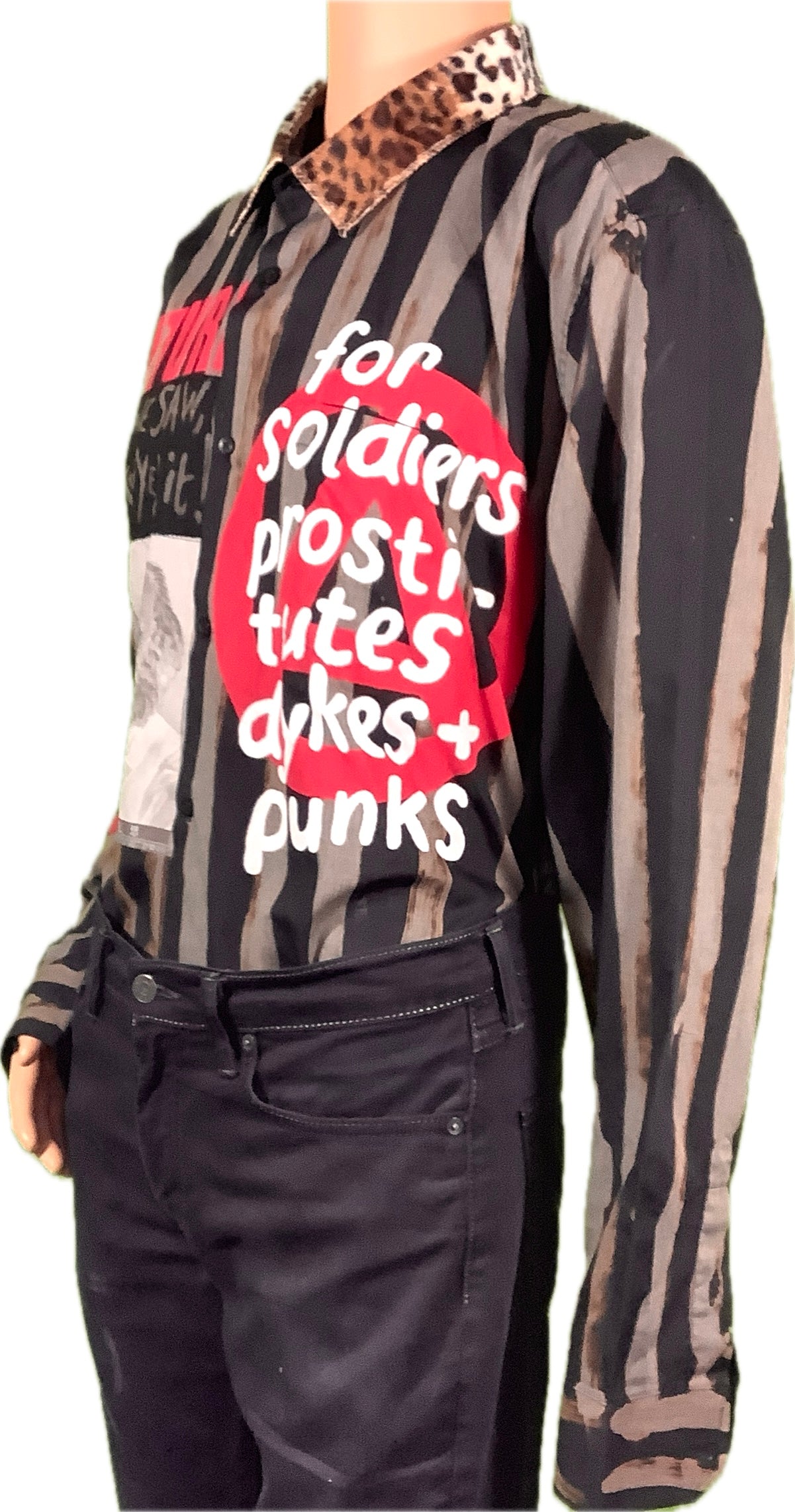 Sample : No Future/seds label black/grey striped  shirt neck 18.5
