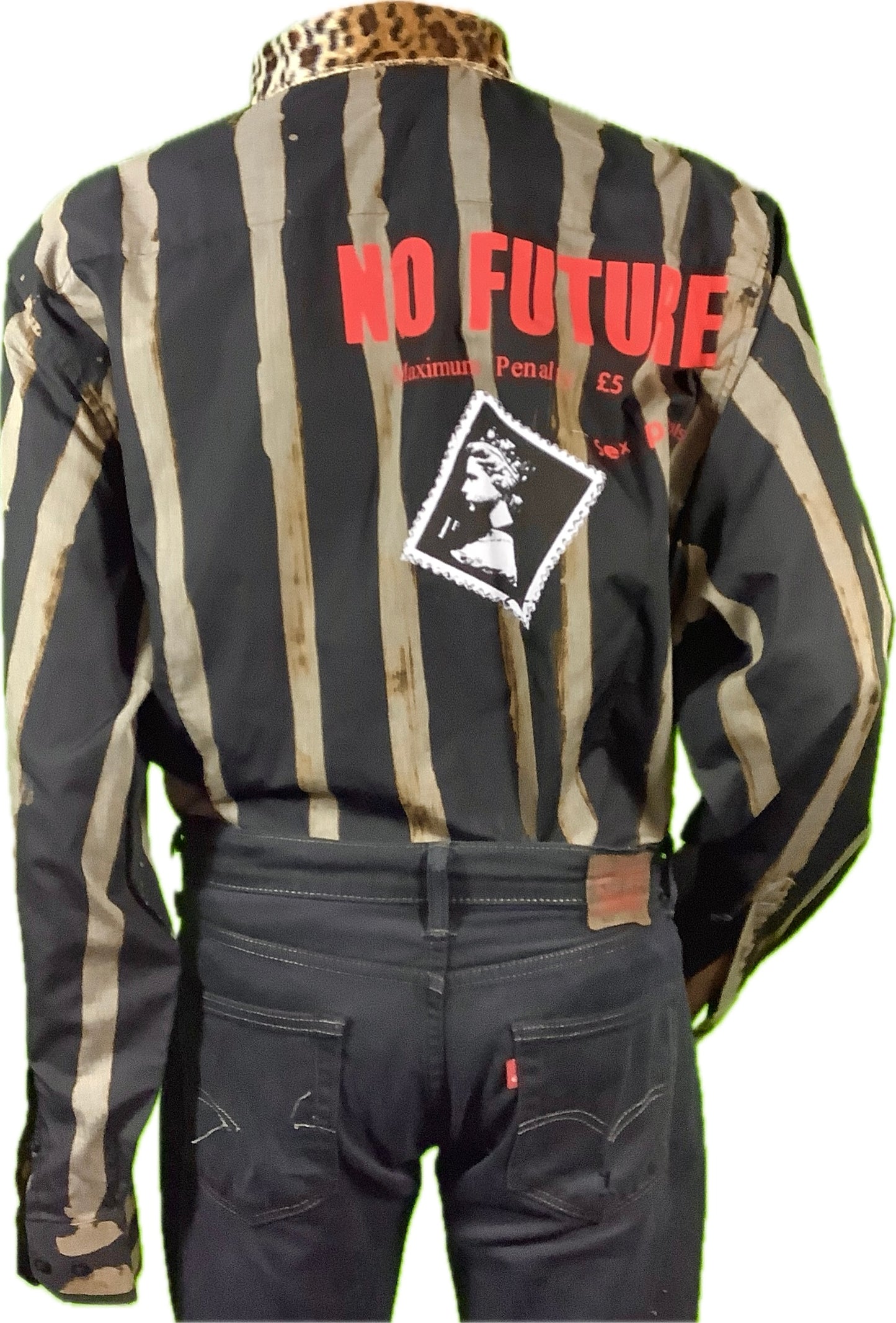 Sample : No Future/seds label black/grey striped  shirt neck 18.5