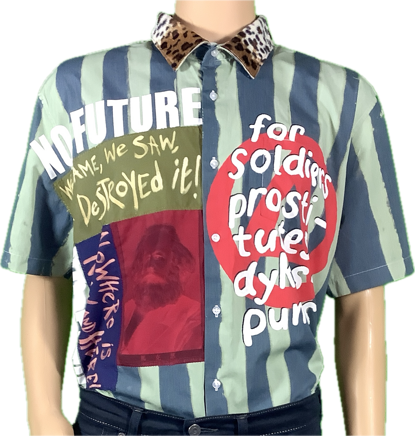 Sample : No Future/seds label green/grey striped short sleeved shirt neck 18 2xl