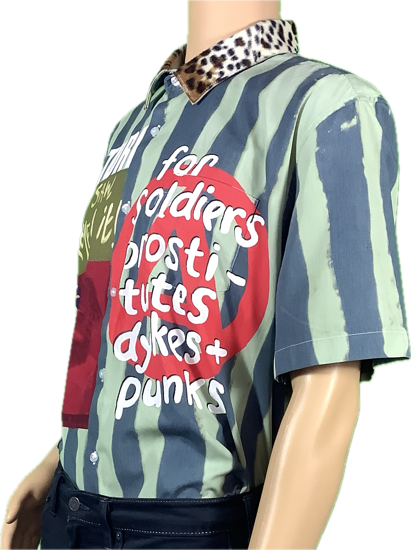 Sample : No Future/seds label green/grey striped short sleeved shirt neck 18 2xl