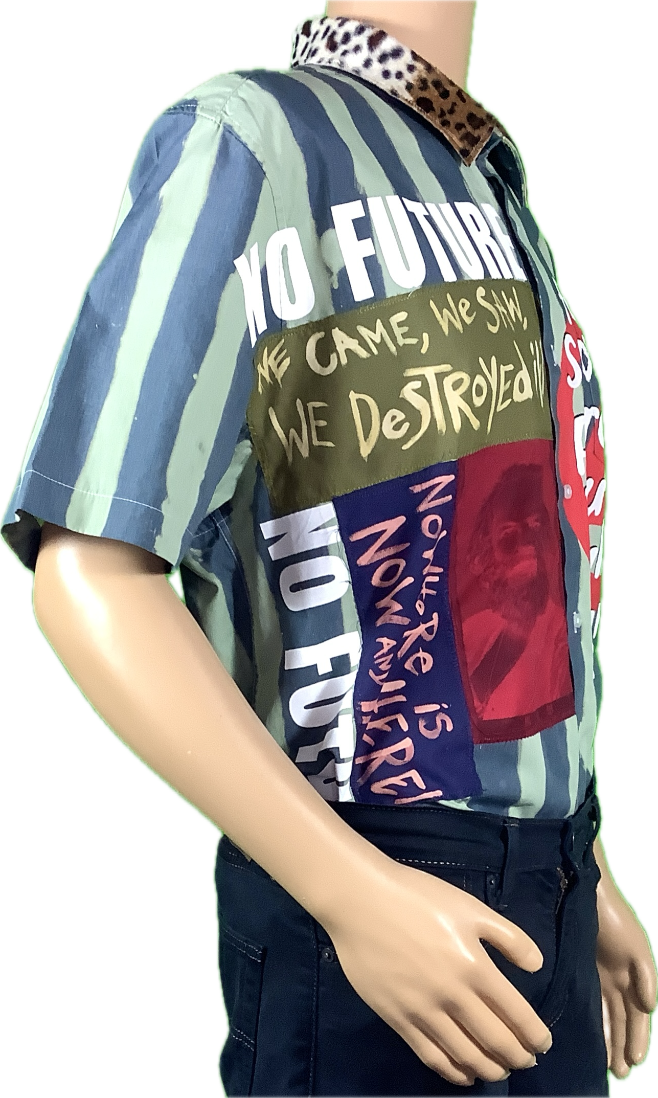 Sample : No Future/seds label green/grey striped short sleeved shirt neck 18 2xl