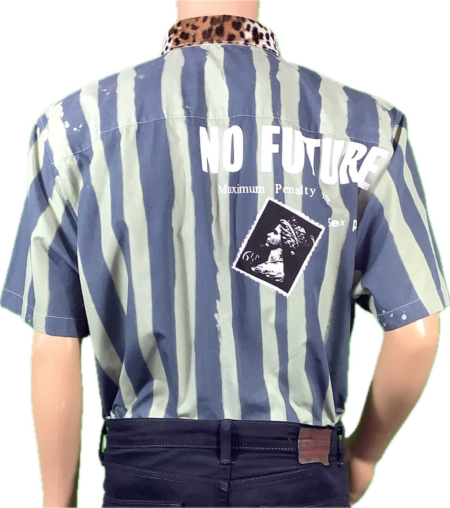 Sample : No Future/seds label green/grey striped short sleeved shirt neck 18 2xl