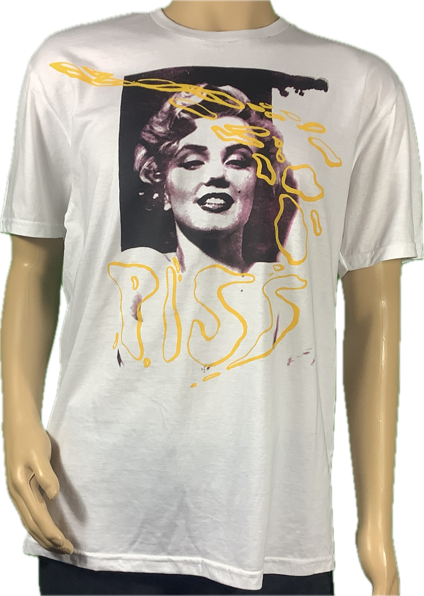 SALE: Marilyn black/pink/grey on white T-SHIRT size large 57 cms 22.5” wide