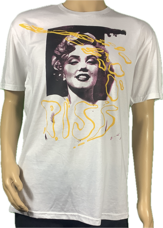 SALE: Marilyn black/pink/grey on white T-SHIRT size large 57 cms 22.5” wide