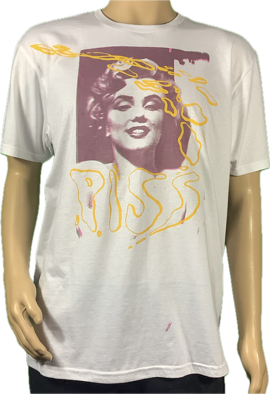 SALE: Marilyn pink/grey on white T-SHIRT size large 57 cms 22.5” wide