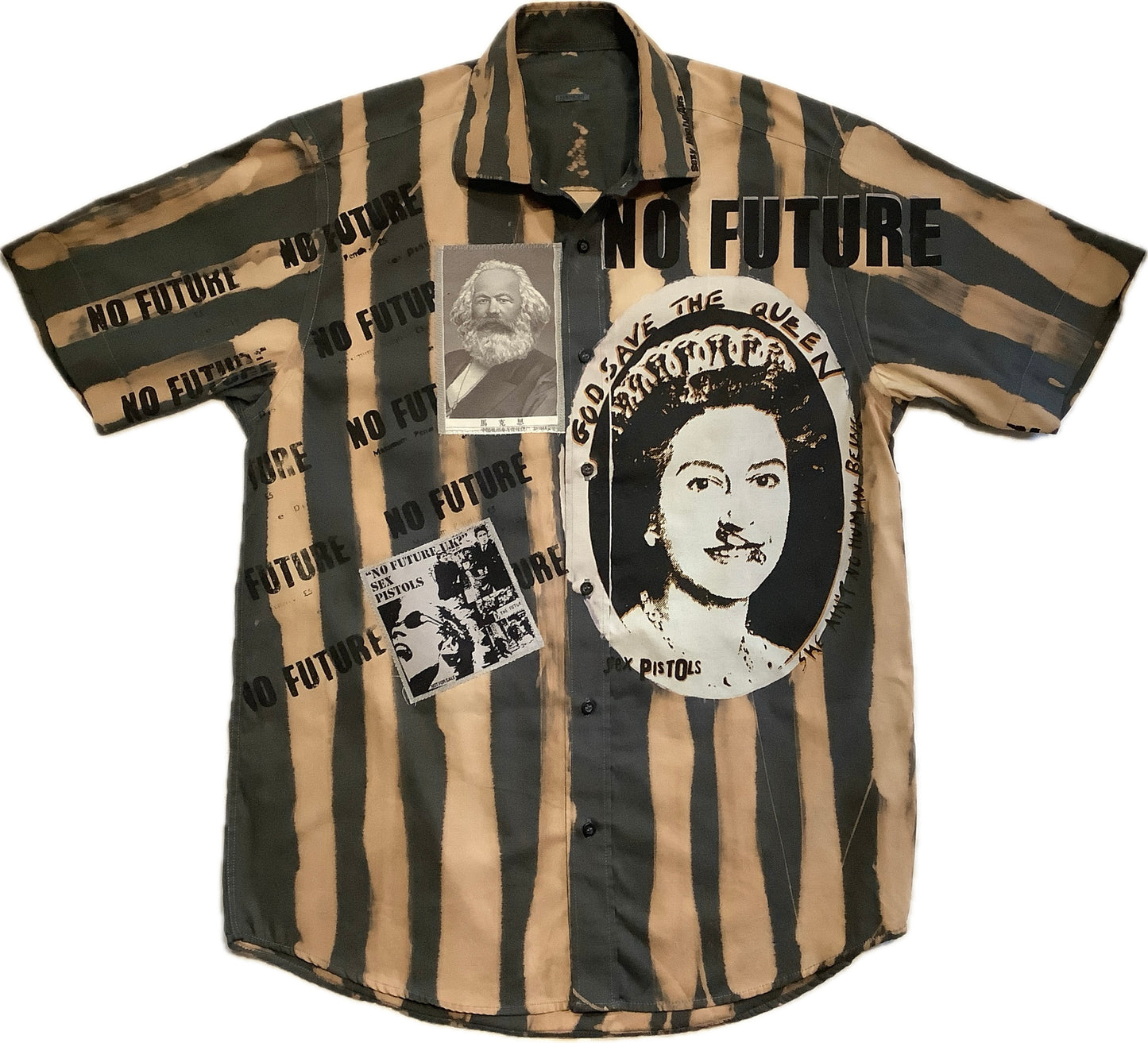 Sample : No Future Grey/orange no future striped short sleeved shirt neck 15.